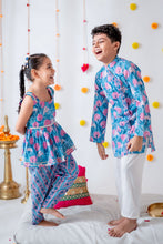 Load image into Gallery viewer, Blue Pink Women's Floral Kurti with Palazzo