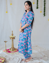 Load image into Gallery viewer, Blue Pink Women's Floral Kurti with Palazzo