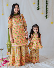 Load image into Gallery viewer, Lotus Yellow Girls Sharara Set - Set of Three