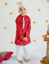 Load image into Gallery viewer, Boys Red Bandhej Festive Kurta Set