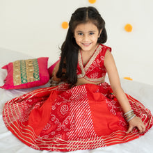 Load image into Gallery viewer, Red Rangrez Leheriya Lehenga Set - Set of Two