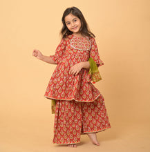 Load image into Gallery viewer, Crimson Red Cotton Sharara Set - Set of Three