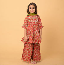 Load image into Gallery viewer, Crimson Red Cotton Sharara Set - Set of Three