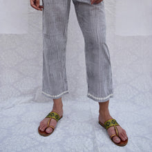 Load image into Gallery viewer, Grey Striped Cotton Straight Pants