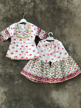 Load image into Gallery viewer, Pink and White Lotus Cotton Sharara Set - Set of Three