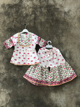 Load image into Gallery viewer, Pink and White Lotus Cotton Sharara Set - Set of Three