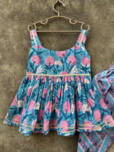 Load image into Gallery viewer, Blue Pink Floral Sleeveless Dhoti Set - Set of Two