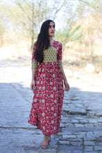 Load image into Gallery viewer, Maroon Floral Printed Cotton Dress