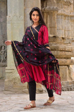 Load image into Gallery viewer, Pink and Black Tie-Dye Chanderi Kurta and Pants with Dupatta - Set of Three