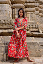 Load image into Gallery viewer, Red Floral Cotton Jaal Dress