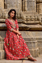 Load image into Gallery viewer, Red Floral Cotton Jaal Dress