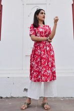 Load image into Gallery viewer, Aangan Phool Cotton Kurta with White Straight Palazzos - Set of Two