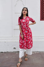 Load image into Gallery viewer, Aangan Phool Cotton Kurta with White Straight Palazzos - Set of Two