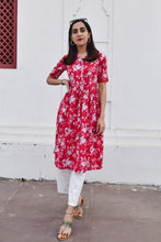 Load image into Gallery viewer, Aangan Phool Cotton Kurta with White Straight Palazzos - Set of Two