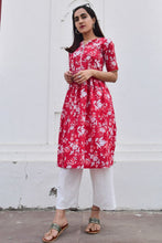 Load image into Gallery viewer, Aangan Phool Cotton Kurta with White Straight Palazzos - Set of Two