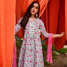 Load image into Gallery viewer, Gulbaag Asymmetric Kurta And Sage Green Palazzo With Crushed Tie And Dye Dupatta - Set Of Three