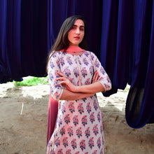 Load image into Gallery viewer, Wine and White Mughal Floral Kurta and Flared Sharara with Tie Dye Dupatta - Set of Three