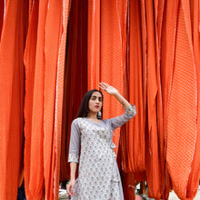 Load image into Gallery viewer, Grey Hand Block Printed Angrakha Kurta and Pants - Set of Two