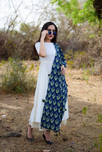 Load image into Gallery viewer, Off White Suit Set with Cotton Printed Indigo Dupatta