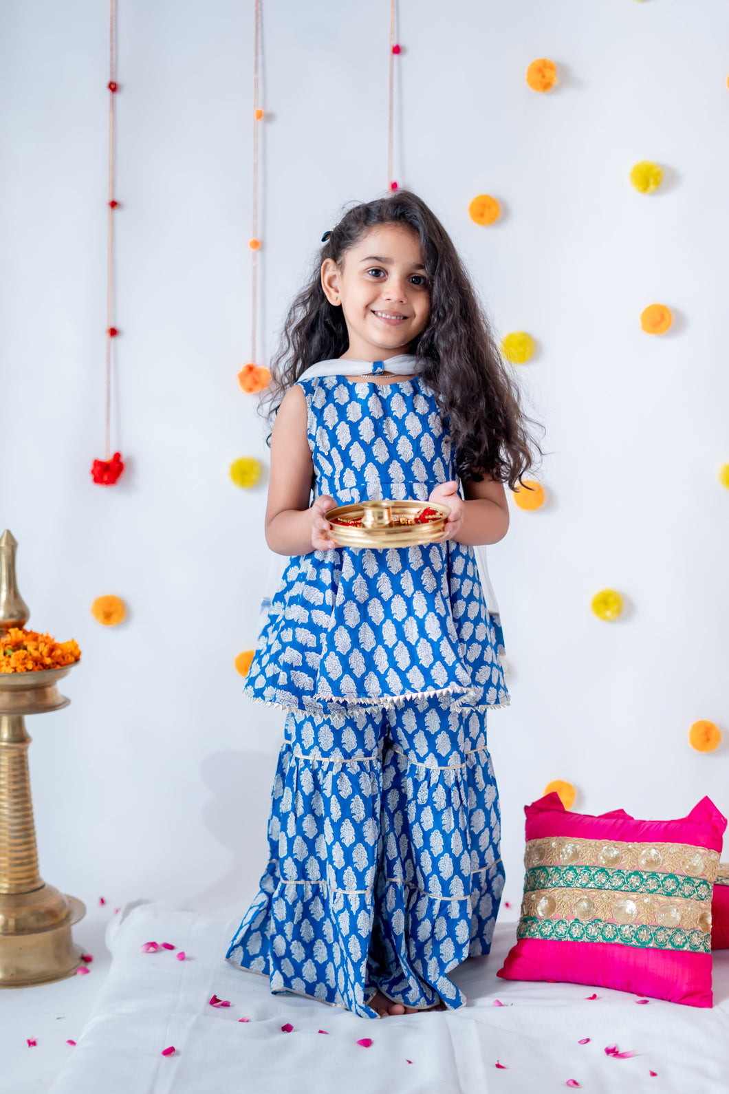 Sweet Blue Floral Sharara Set - Set of Two