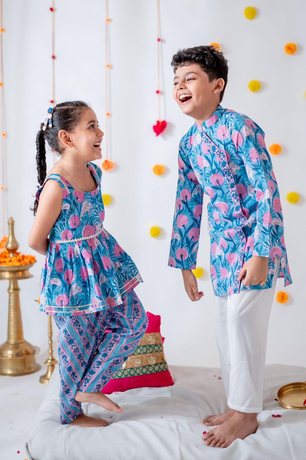 Blue Pink Floral Sets for Siblings