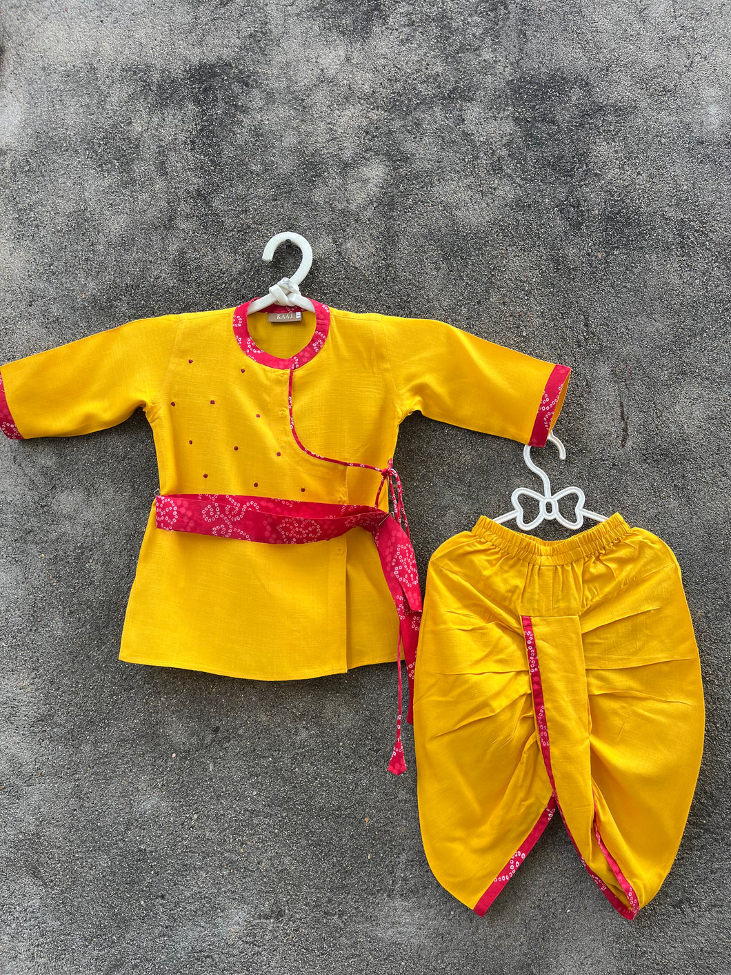 Red and Yellow Little Boys Dhoti Set