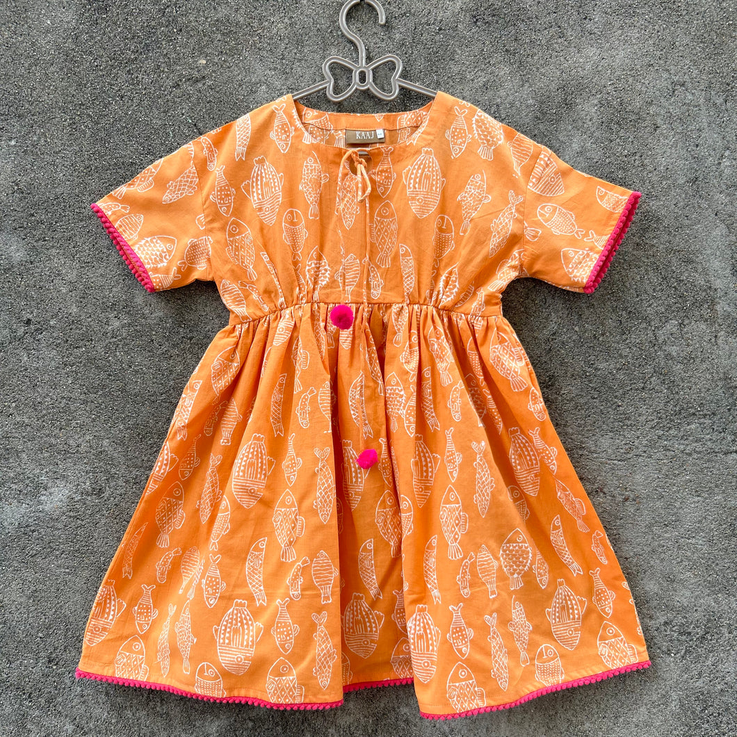 Orange Fish Print Summer Dress