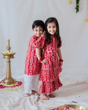 Load image into Gallery viewer, Red Garland Floral Print Sibling Set
