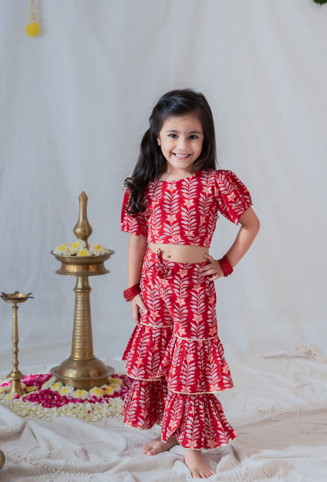 Red Floral Garland Sharara Set