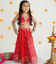 Load image into Gallery viewer, Red Rangrez Leheriya Lehenga Set - Set of Two
