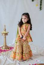 Load image into Gallery viewer, Lotus Yellow Girls Sharara Set - Set of Three
