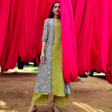 Load image into Gallery viewer, Green Mulmul Kurta and Palazzo with Bilva Jacket - Set of Three
