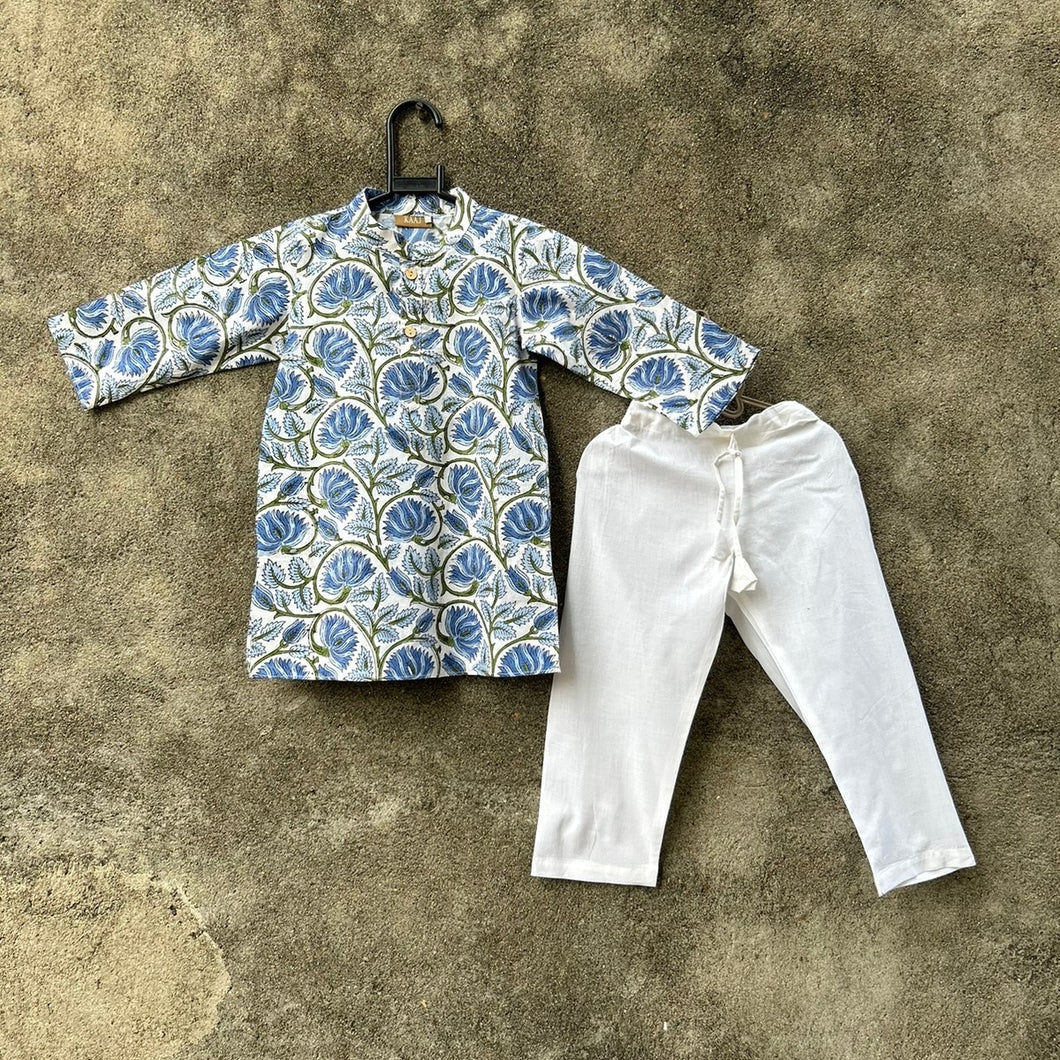 Boys Blue Mughal Motif Kurta Set